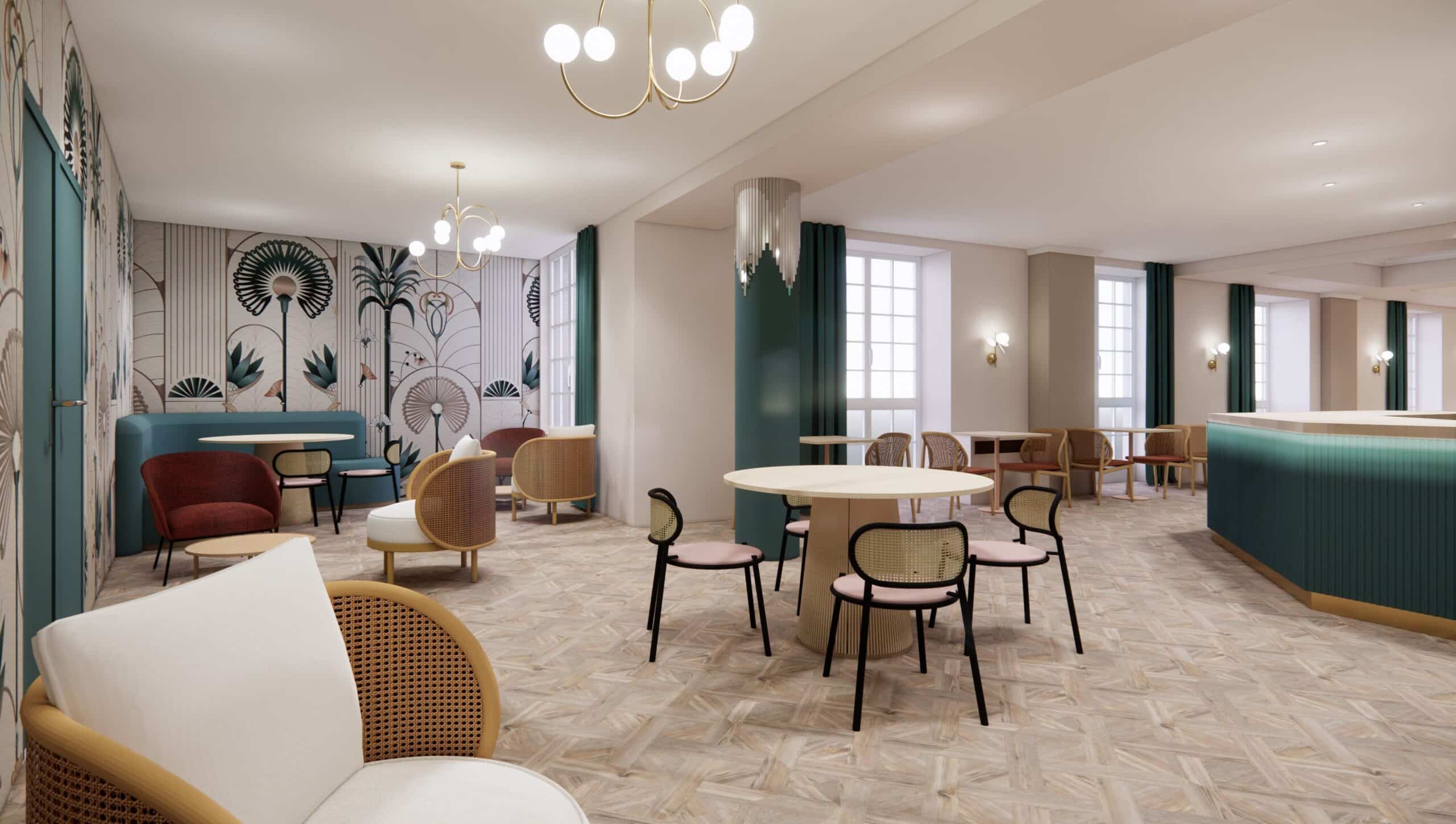 Image 3D de la salle du petit déjeuner, réalisée par Renascita